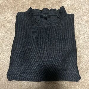 J. Crew grey patterned cotton / merino sweater with ruffle neck - size S